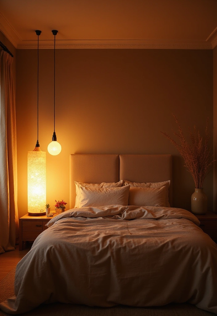 30 Brown Wall Bedroom Ideas That Bring Earthy Elegance - 25. Transformative Lighting