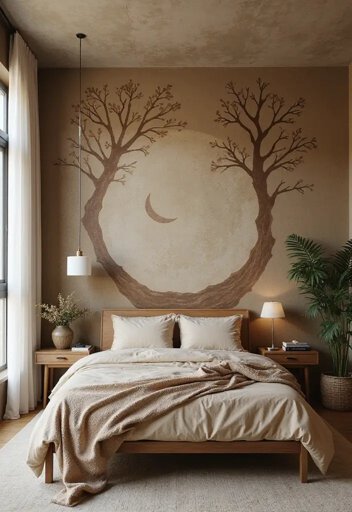 30 Brown Wall Bedroom Ideas That Bring Earthy Elegance - 27. Customized Murals