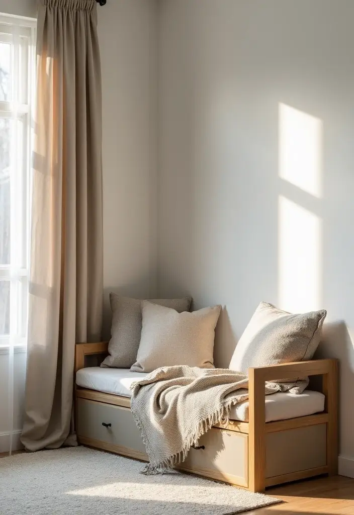 30 Corner of Bedroom Ideas That Turn Dead Space Into Magic - 29. Multi-Functional Corner Bench