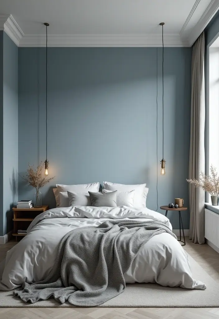 30 Dusty Blue Bedroom Ideas That Feel Calm & Sophisticated - 14. Dusty Blue and Grey Palette