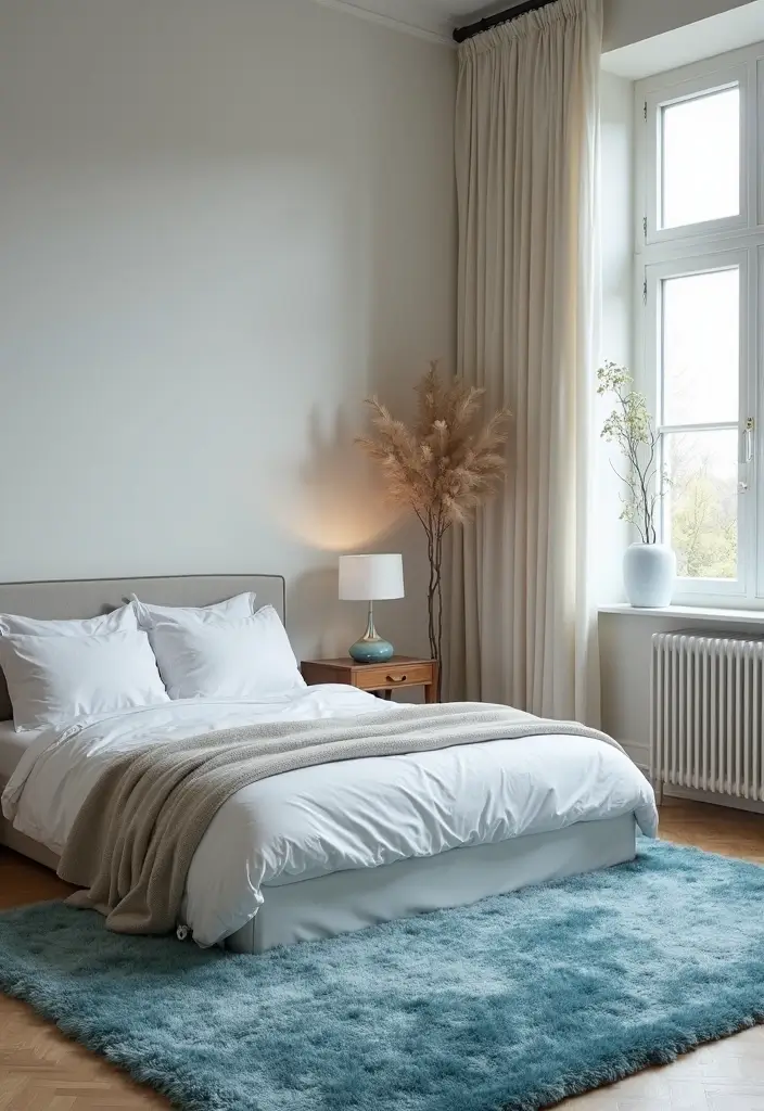 30 Dusty Blue Bedroom Ideas That Feel Calm & Sophisticated - 8. Dusty Blue Rugs