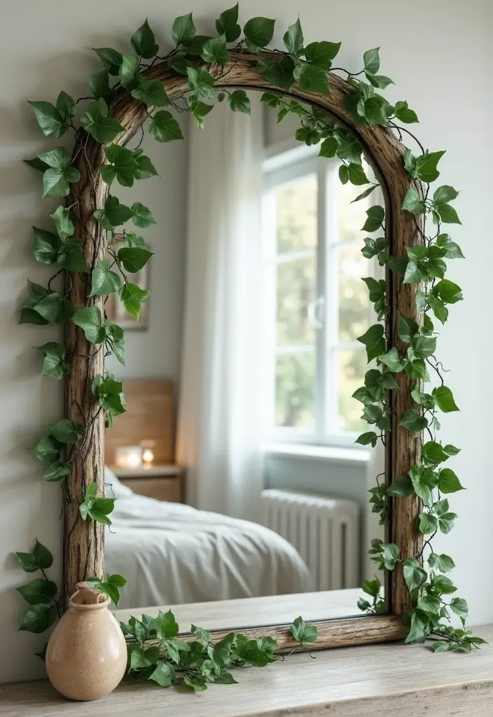 30 Fake Ivy Decor Bedroom Ideas That Bring Nature Inside - 10. Faux Ivy Around Mirrors