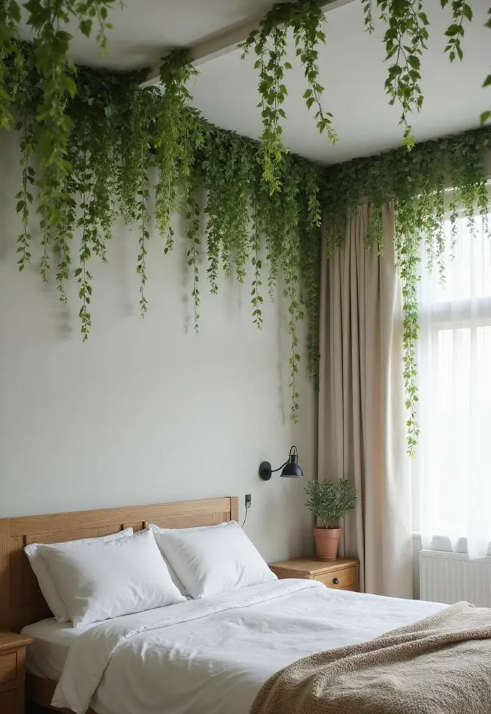30 Fake Ivy Decor Bedroom Ideas That Bring Nature Inside - 19. Faux Ivy Ceiling Decor