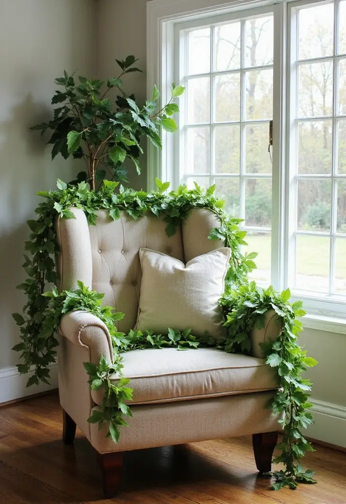 30 Fake Ivy Decor Bedroom Ideas That Bring Nature Inside - 29. Faux Ivy on Accent Chairs