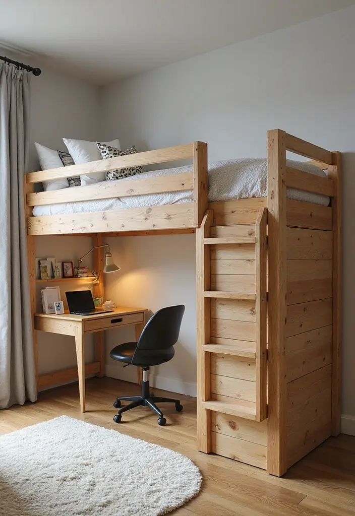 30 Folding Study Table Ideas Bedroom That Save Space Smartly - 16. Built-in Study Table Under Lofted Bed