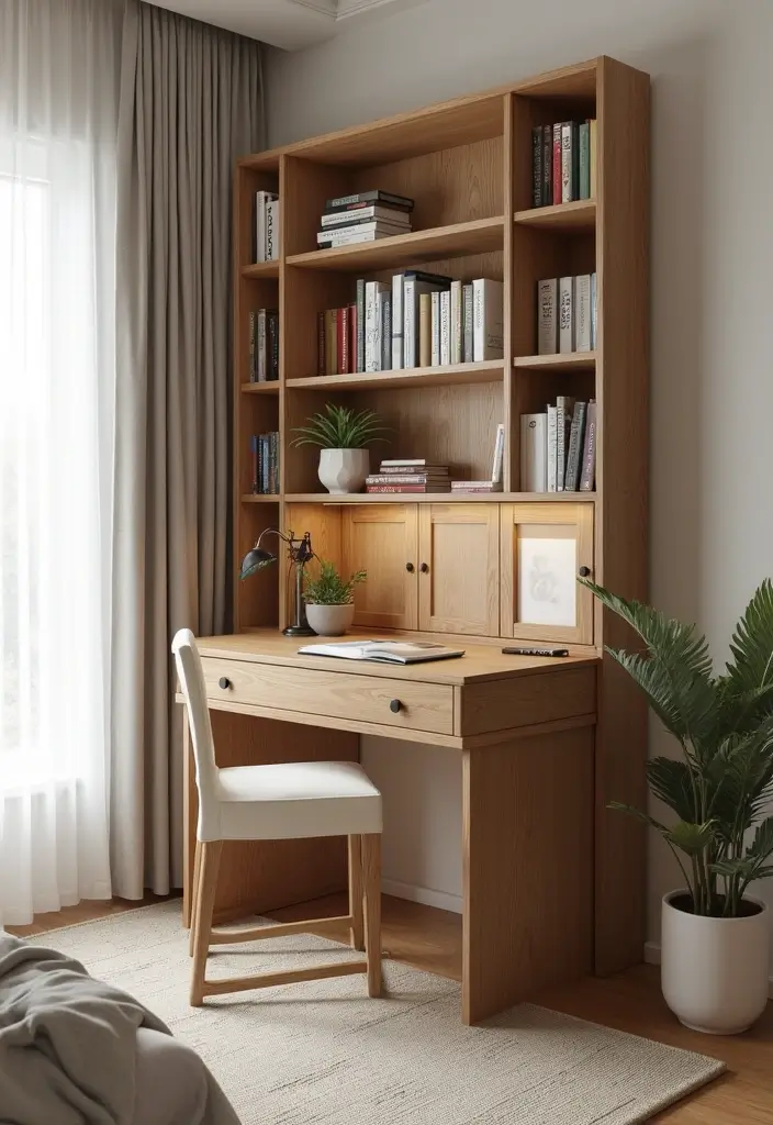 30 Folding Study Table Ideas Bedroom That Save Space Smartly - 2. Folding Table with Bookshelf