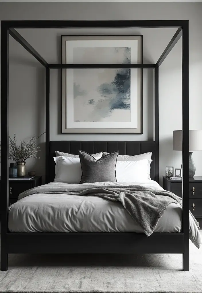 30 Four Poster Bedroom Ideas That Feel Regal & Dreamy - 22. Chic Grayscale