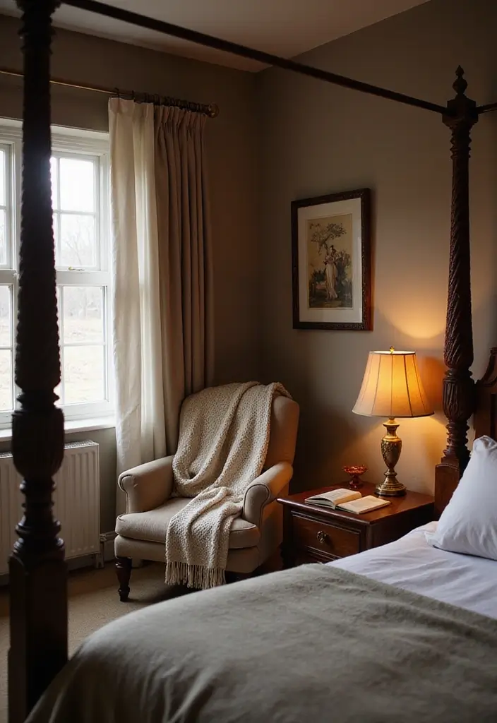 30 Four Poster Bedroom Ideas That Feel Regal & Dreamy - 28. Cozy Corner Reading Nook