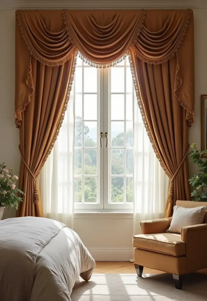 30 Luxury Bedroom Design Ideas That Exude Elegance & Class - 17. Elegant Window Treatments