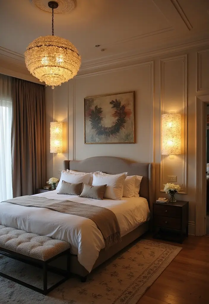 30 Luxury Bedroom Design Ideas That Exude Elegance & Class - 27. Custom Lighting Fixtures