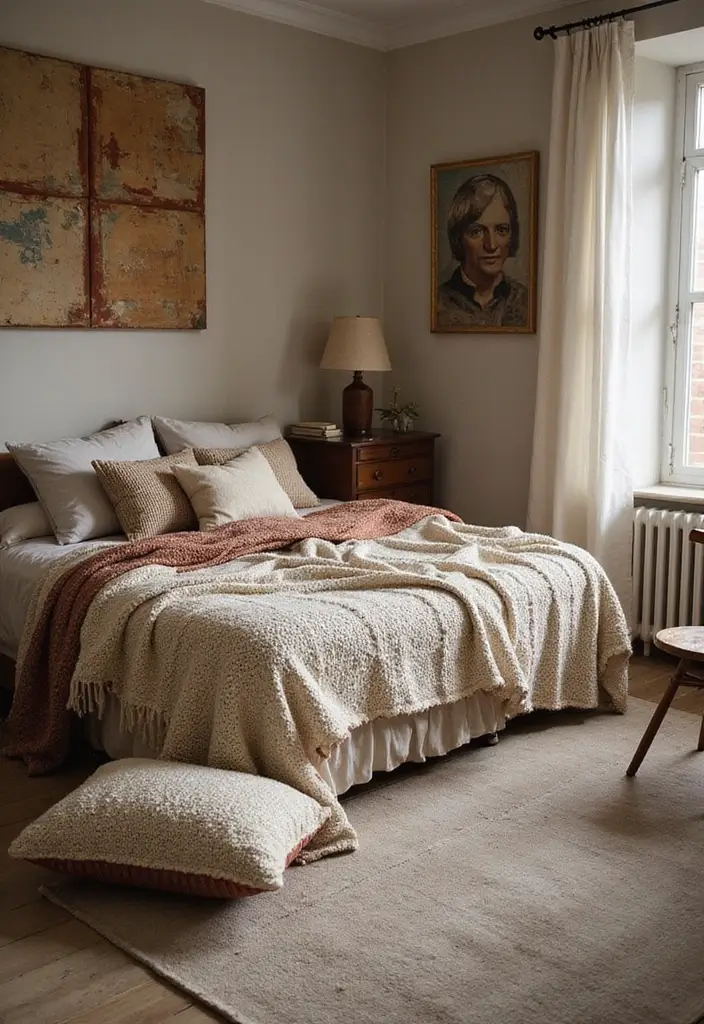 30 Modern Victorian Bedroom Ideas That Blend Old and New Perfectly - 25. Vintage Textiles and Throws