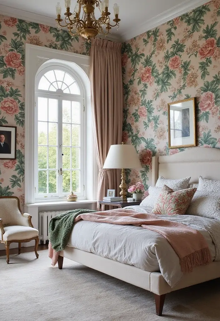30 Modern Victorian Bedroom Ideas That Blend Old and New Perfectly - 3. Bold Wallpaper Choices