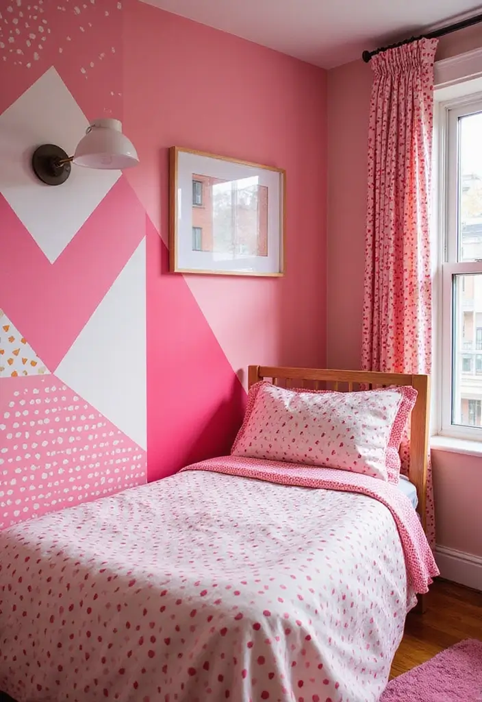 30 Pink Bedroom Ideas for Kids That Are Adorable and Playful - 16. Bold Geometric Patterns