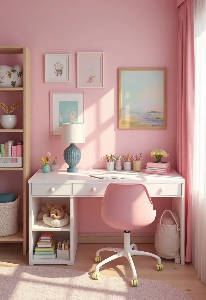 30 Pink Bedroom Ideas for Kids That Are Adorable and Playful - 25. DIY Craft Station