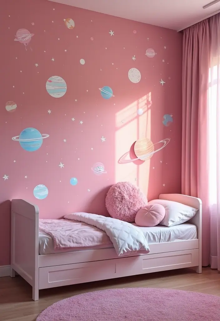 30 Pink Bedroom Ideas for Kids That Are Adorable and Playful - 29. Space Exploration