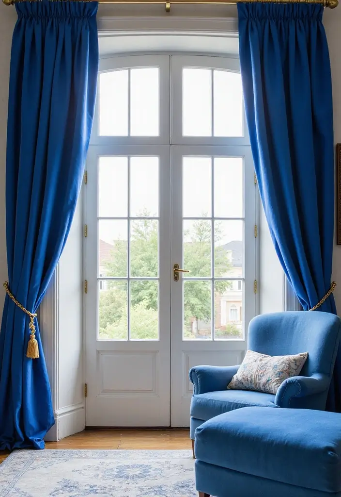 30 Royal Blue Room Ideas Bedroom That Feel Elegant & Relaxing - 15. Royal Blue Curtains