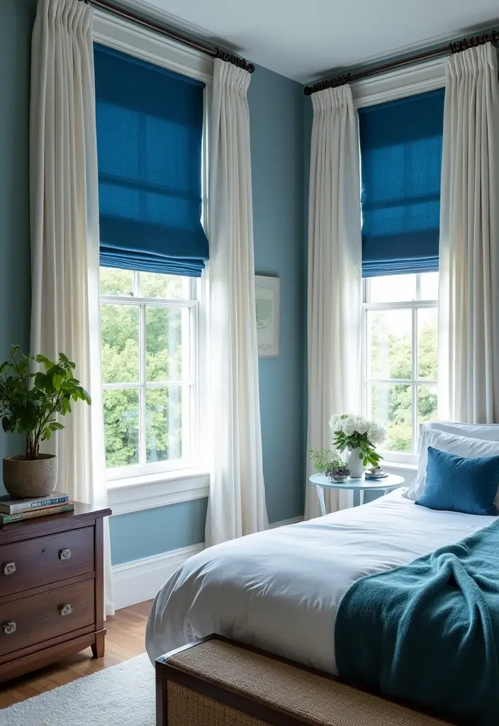 30 Royal Blue Room Ideas Bedroom That Feel Elegant & Relaxing - 22. Royal Blue Window Treatments