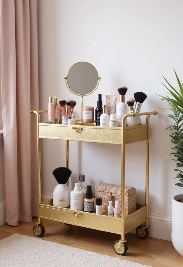 30 Utility Cart Ideas Bedroom That Keep Things Tidy & Mobile - 1. Chic Rolling Makeup Station