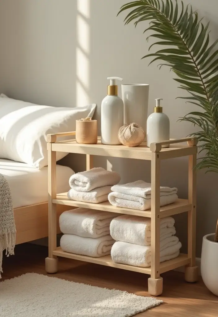 30 Utility Cart Ideas Bedroom That Keep Things Tidy & Mobile - 16. Personal Spa Cart