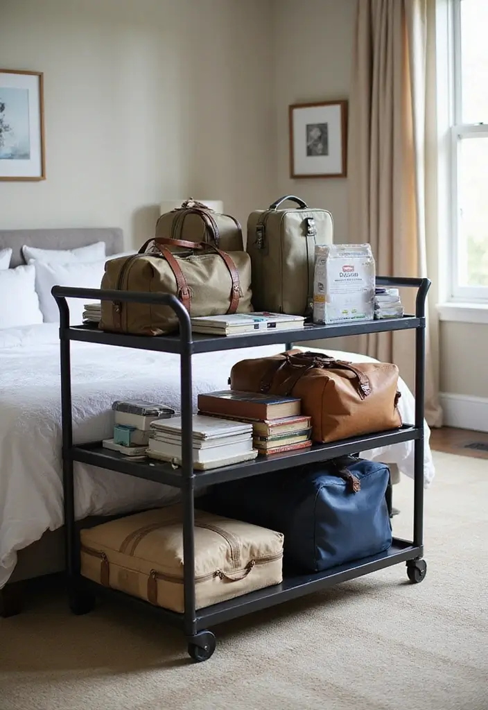 30 Utility Cart Ideas Bedroom That Keep Things Tidy & Mobile - 19. Travel Essentials Caddy