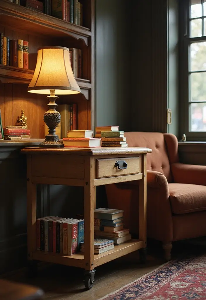 30 Utility Cart Ideas Bedroom That Keep Things Tidy & Mobile - 2. Book Lover's Mobile Library