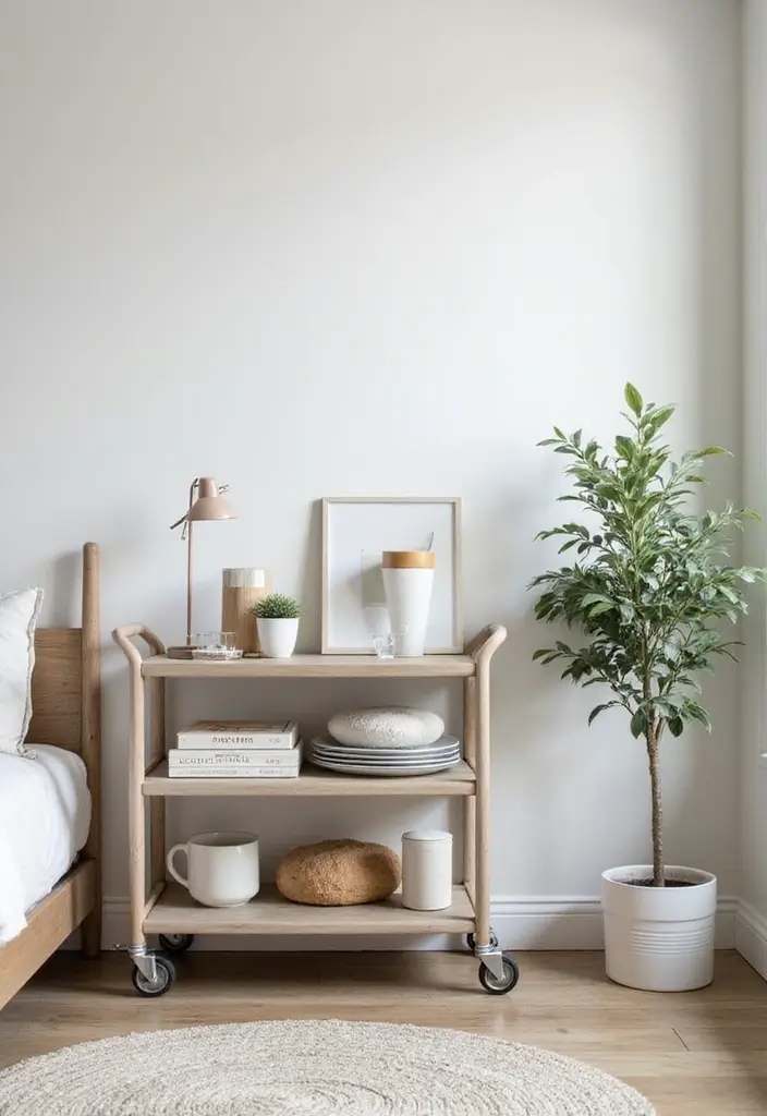 30 Utility Cart Ideas Bedroom That Keep Things Tidy & Mobile - 24. Minimalist Utility Cart