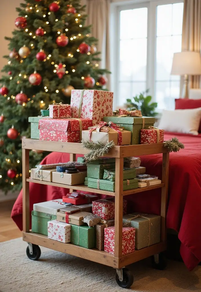 30 Utility Cart Ideas Bedroom That Keep Things Tidy & Mobile - 29. Mobile Gift Wrapping Station