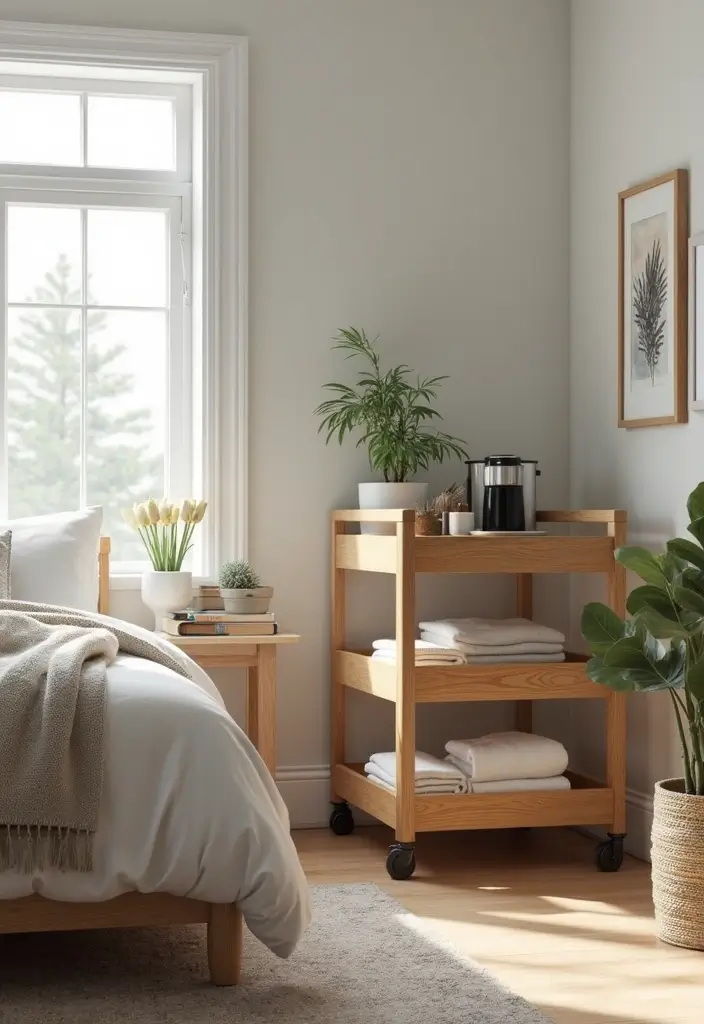 30 Utility Cart Ideas Bedroom That Keep Things Tidy & Mobile - 30. Multi-Purpose Mobile Cart