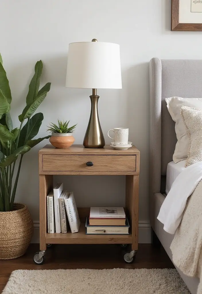 30 Utility Cart Ideas Bedroom That Keep Things Tidy & Mobile - 4. Stylish Nightstand Alternative