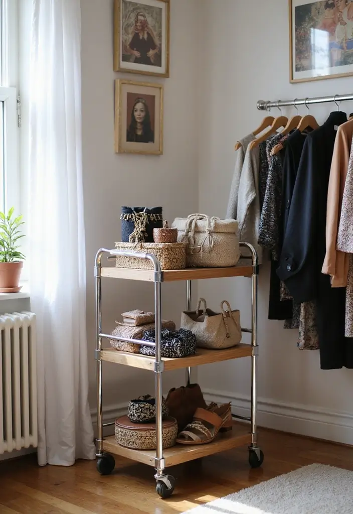 30 Utility Cart Ideas Bedroom That Keep Things Tidy & Mobile - 5. Fashionista's Wardrobe Helper