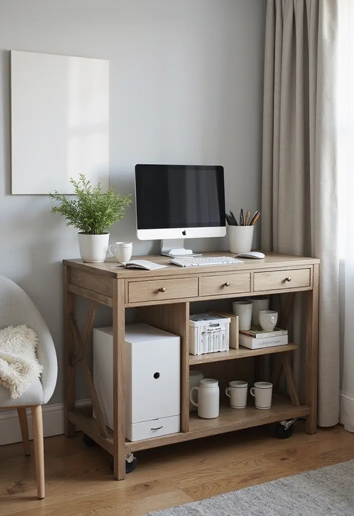 30 Utility Cart Ideas Bedroom That Keep Things Tidy & Mobile - 8. Functional Home Office Companion