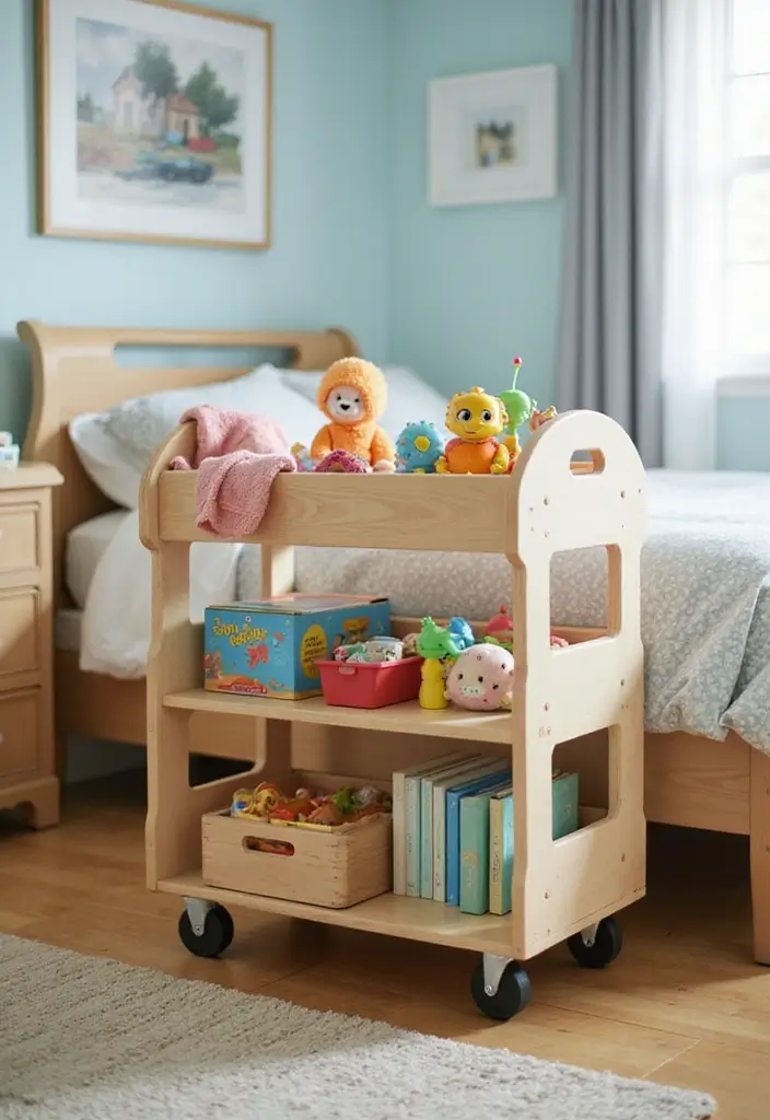 30 Utility Cart Ideas Bedroom That Keep Things Tidy & Mobile - 9. Kid's Toy Storage Solution