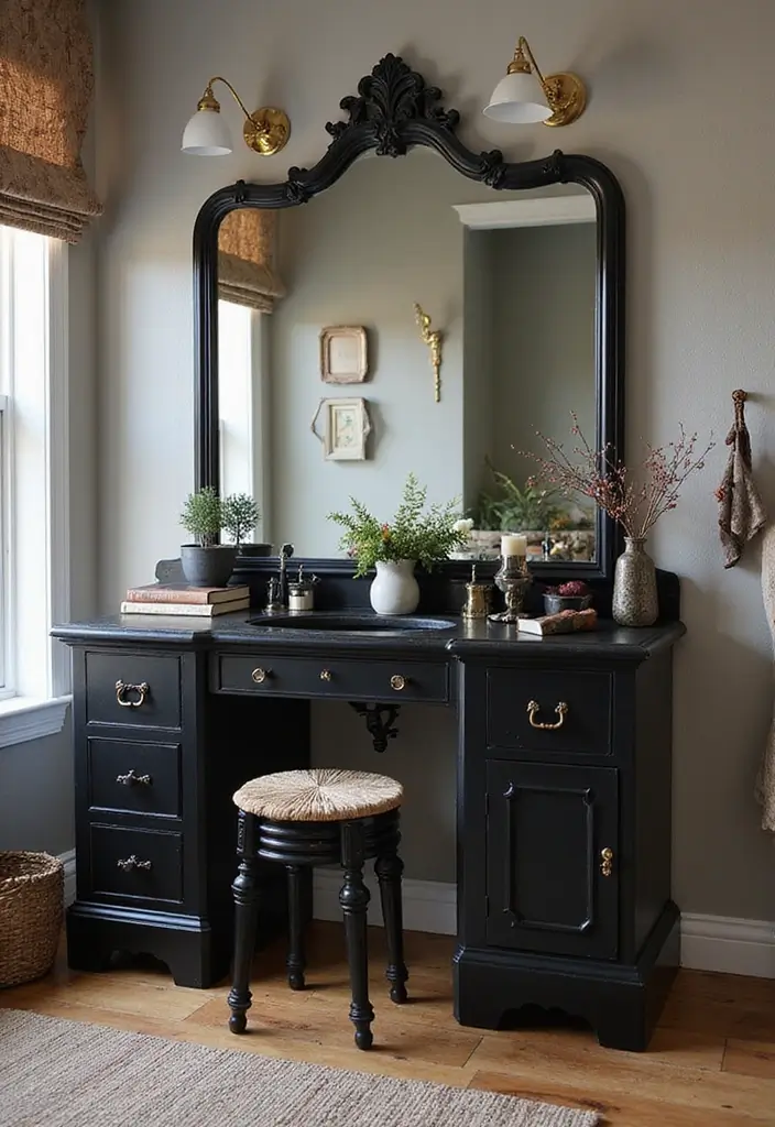 30 Vanity Ideas Bedroom Black That Add Bold Glamour - 26. Mix and Match Styles