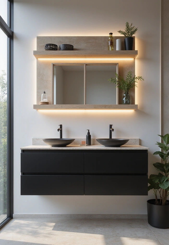 30 Vanity Ideas Bedroom Black That Add Bold Glamour - 4. Sleek Floating Vanity