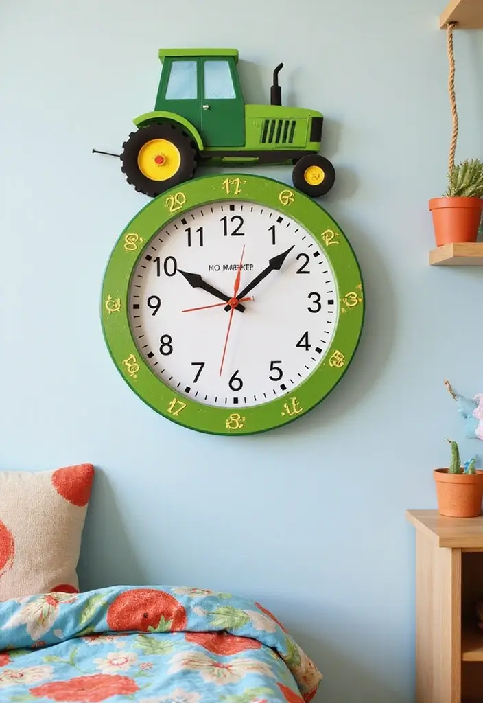 25 Tractor Bedroom Ideas for Little Boys Who Love Wheels - 11. Tractor-Themed Clock 1