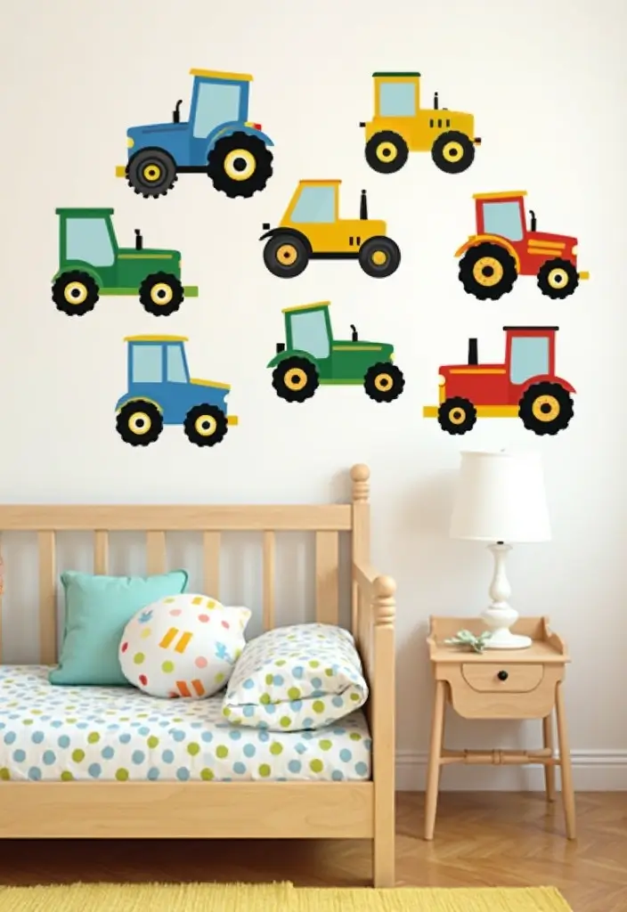 25 Tractor Bedroom Ideas for Little Boys Who Love Wheels - 12. DIY Tractor Wall Decals 1