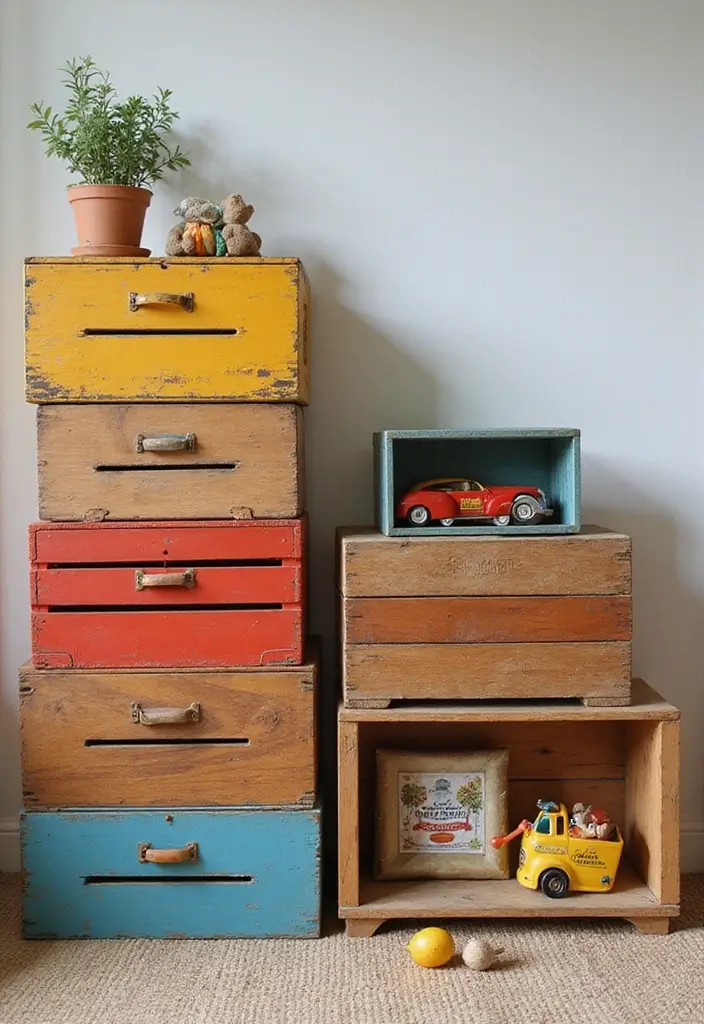 25 Tractor Bedroom Ideas for Little Boys Who Love Wheels - 3. Vintage Toy Storage 1