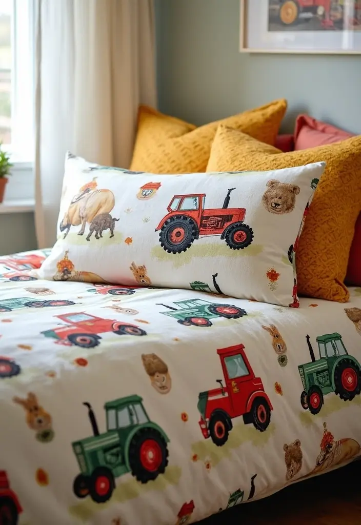 25 Tractor Bedroom Ideas for Little Boys Who Love Wheels - 4. Farm-Themed Bedding 1