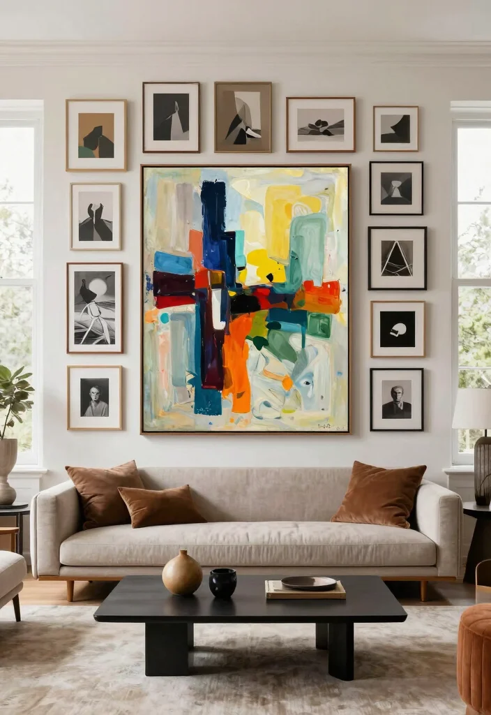 15 Artsy Living Room Ideas: Creative, Bold, and Expressive - 3. Artistic Wall Art 1