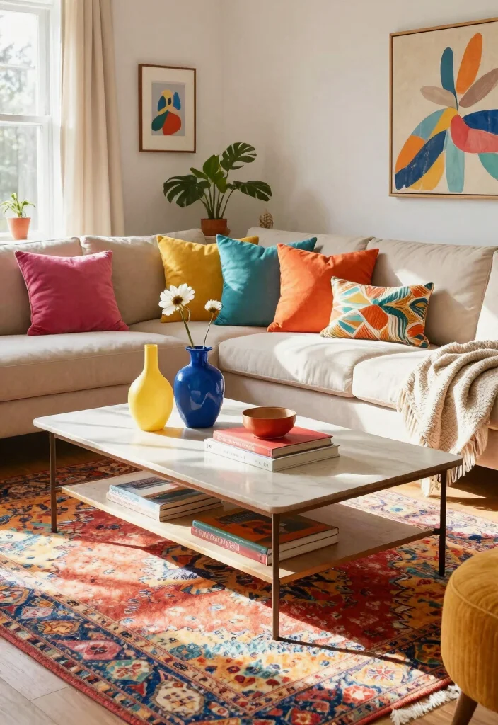 15 Caribbean Living Room Ideas: Colorful Breezy Style - 7. Bright Accessories 1