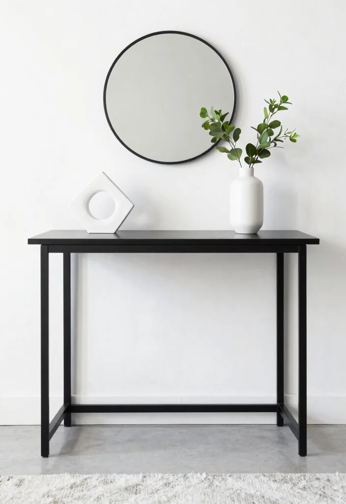 15 Console Living Room Ideas: Functional and Elegant - 2. Minimalist Black and White Contrast 1