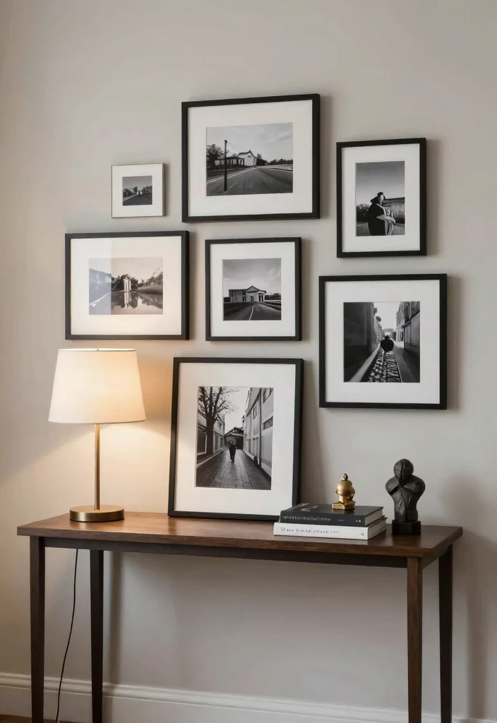 15 Console Living Room Ideas: Functional and Elegant - 4. Console Table as a Gallery Display 1