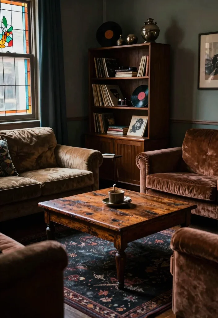 15 Emo Living Room Ideas Dark Expressive and Personal - 3. Vintage Furniture for Character 1