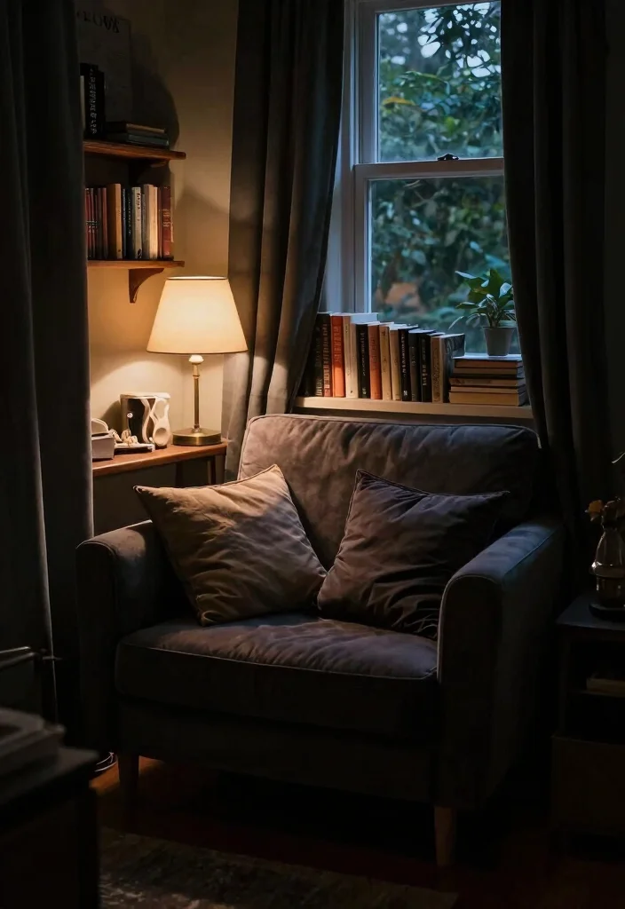 15 Emo Living Room Ideas Dark Expressive and Personal - 7. Cozy Reading Nook for Reflection 1