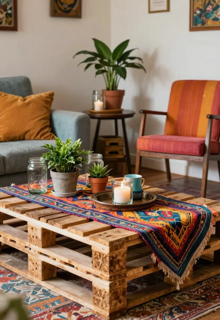 15 Hippie Living Room Ideas Free Spirited and Warm - 10. Upcycled Decor 1