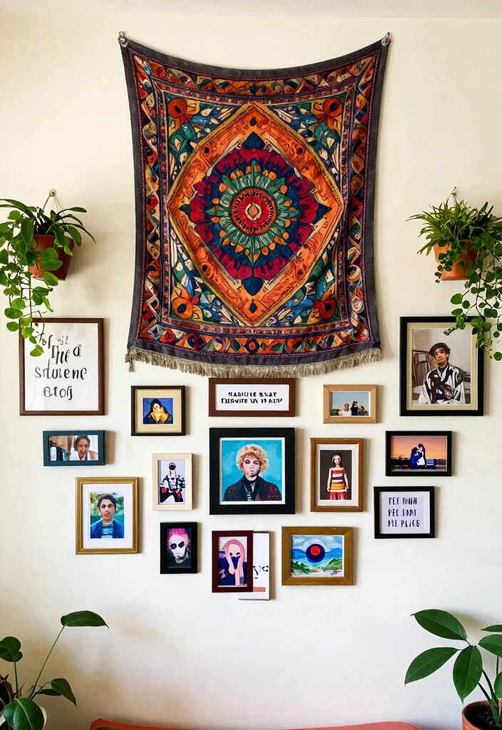 15 Hippie Living Room Ideas Free Spirited and Warm - 7. Creative Wall Decor 1