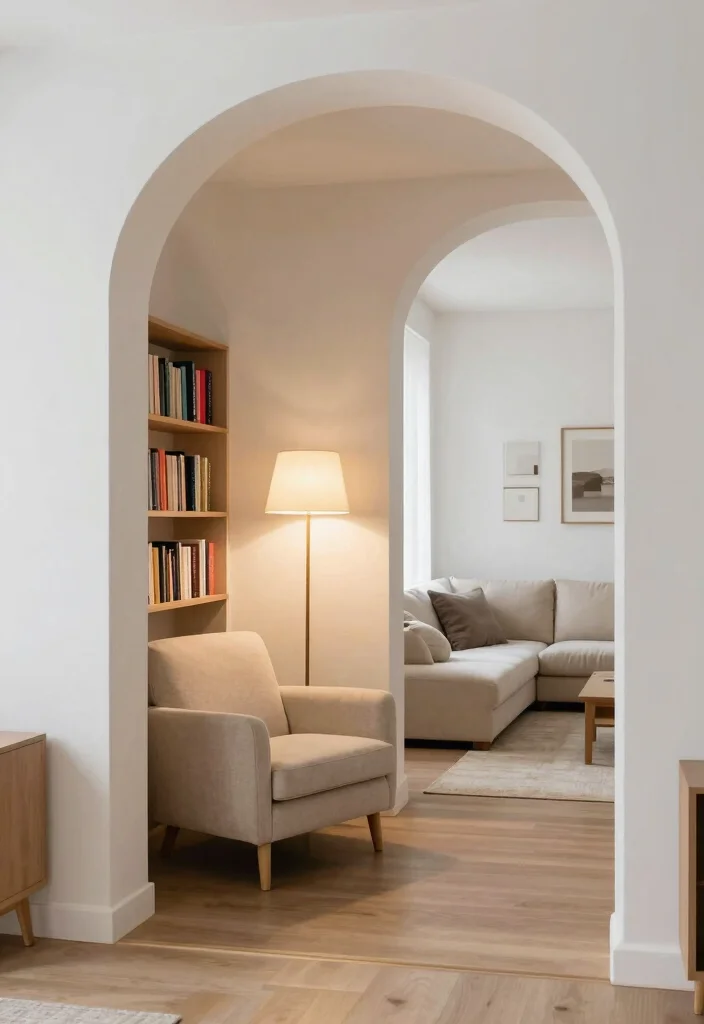 15 Living Room Arch Design Ideas: Elegant Architectural Touch - 4. Open-Concept Arched Nook 1