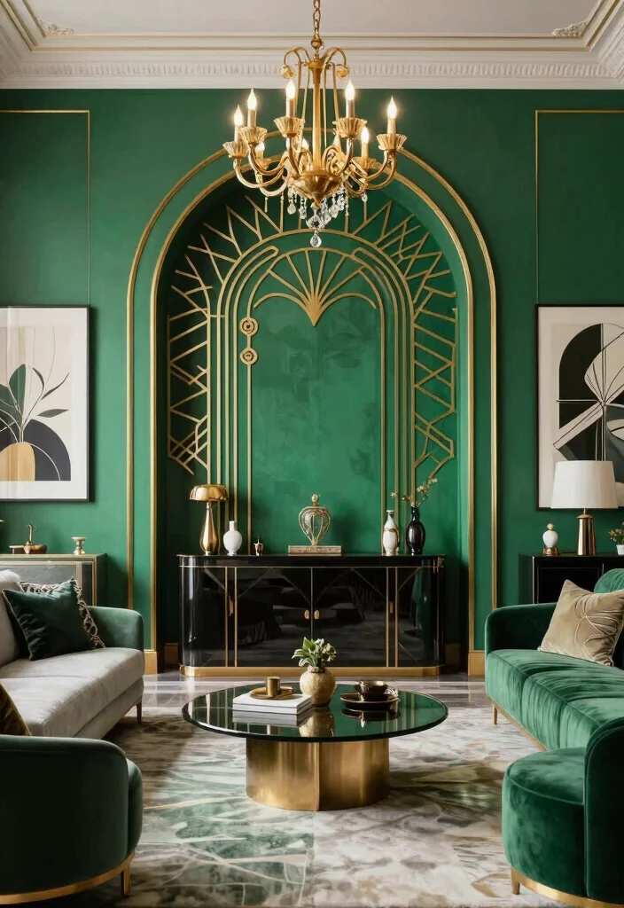 15 Living Room Arch Design Ideas: Elegant Architectural Touch - 8. Art Deco Arches 1