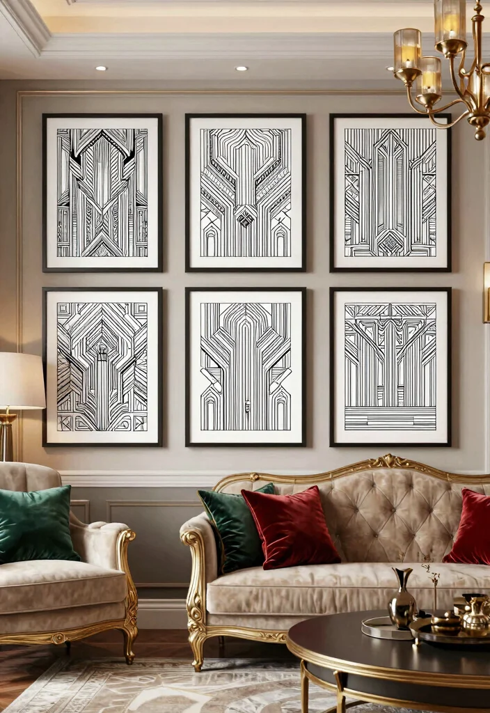 15 Living Room Coloring Page Ideas for Fun Creative Decor - 13. Art Deco Elegance 1
