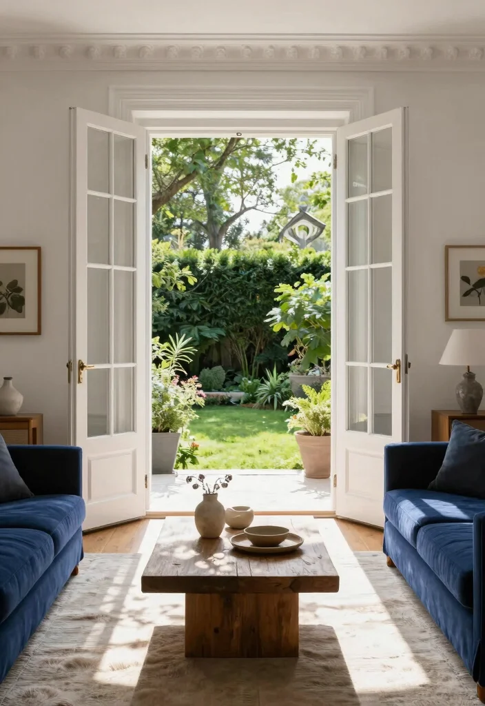15 Living Room Patio Doors Ideas for Bright Indoor-Outdoor Flow - 2. Classic French Doors 1
